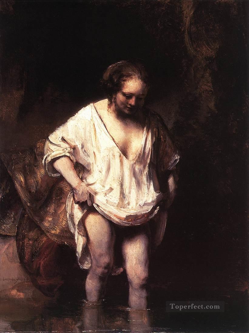 Hendrickje bañándose en un río retrato Rembrandt Pintura al óleo